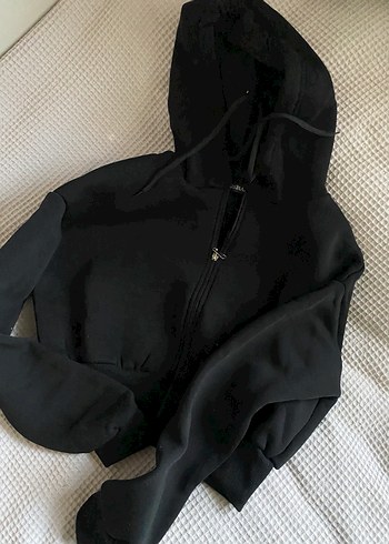 Siyah Kapüşonlu Fermuarlı Kadın Ceket - Görsel 2