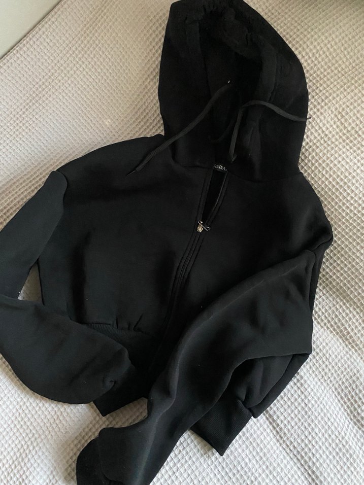Siyah Kapüşonlu Fermuarlı Kadın Ceket - Görsel 2