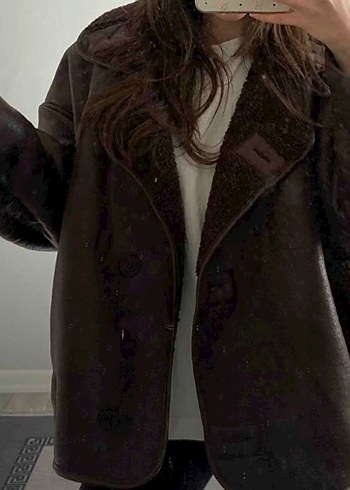 Kahverengi Kürklü Deri biker Ceket - Görsel 3