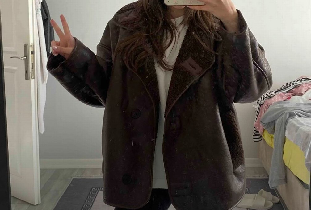 Kahverengi Kürklü Deri biker Ceket - Görsel 3