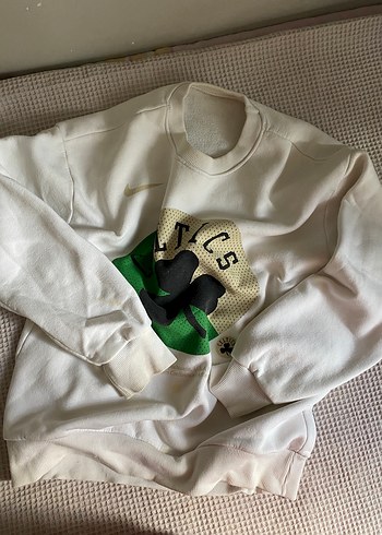 m Beden Beyaz Baskılı Oversize Kadın Sweatshirt