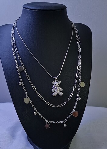 Diğer Çoklu kolye/ ayıcık kolye gümüş/silver