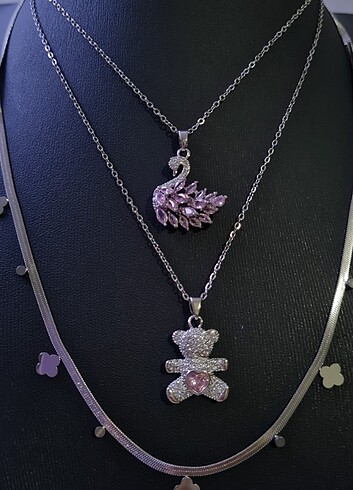 Diğer Pembe Kuğu/ayıcık/van cleef kolye (swarowski modeli)