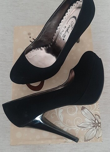 Siyah Nubuk Topuklu Ayakkabı - Görsel 7
