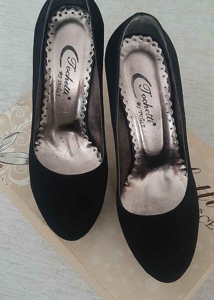 Siyah Nubuk Topuklu Ayakkabı - Görsel 4