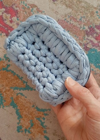 Pastel Mavi Örgü Cüzdan - Görsel 5