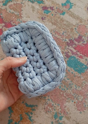 Pastel Mavi Örgü Cüzdan - Görsel 4