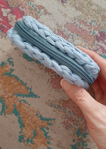 Pastel Mavi Örgü Cüzdan - Görsel 2