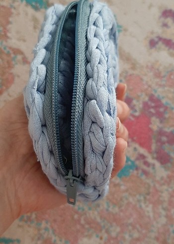 Pastel Mavi Örgü Cüzdan - Görsel 3