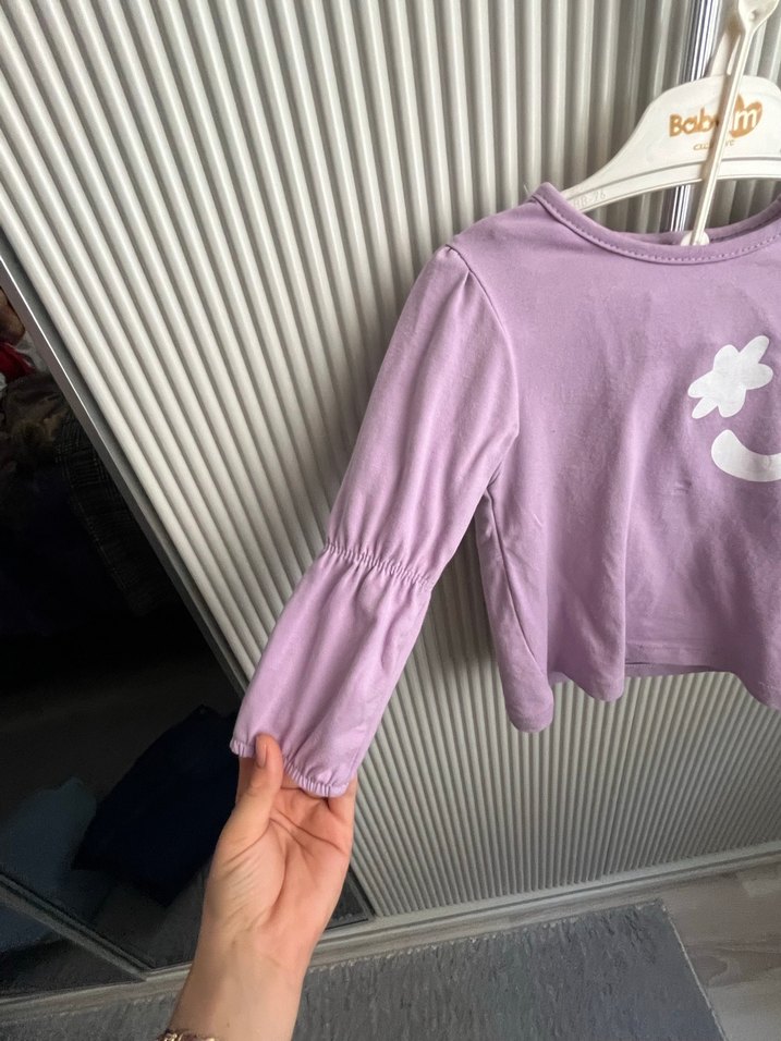 Mor Çiçek Baskılı Kız Sweatshirt - Görsel 2