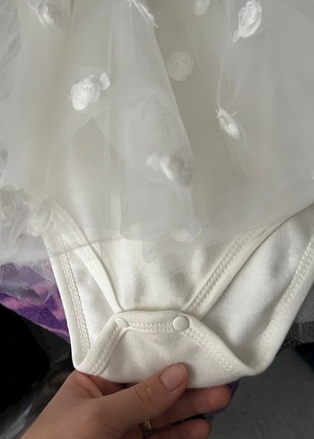 Kız Çocuk Beyaz Triko Tül Elbise - Görsel 3