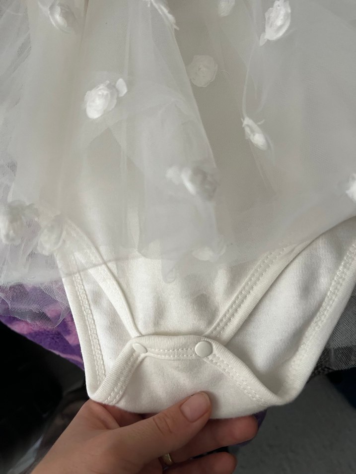 Kız Çocuk Beyaz Triko Tül Elbise - Görsel 3