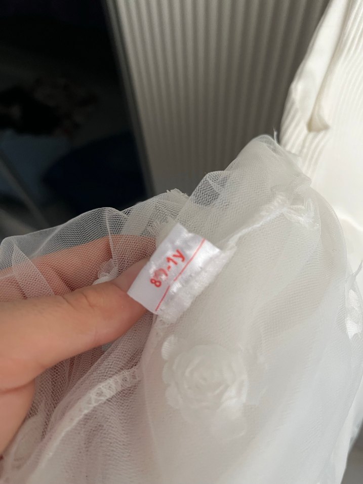 Kız Çocuk Beyaz Triko Tül Elbise - Görsel 2