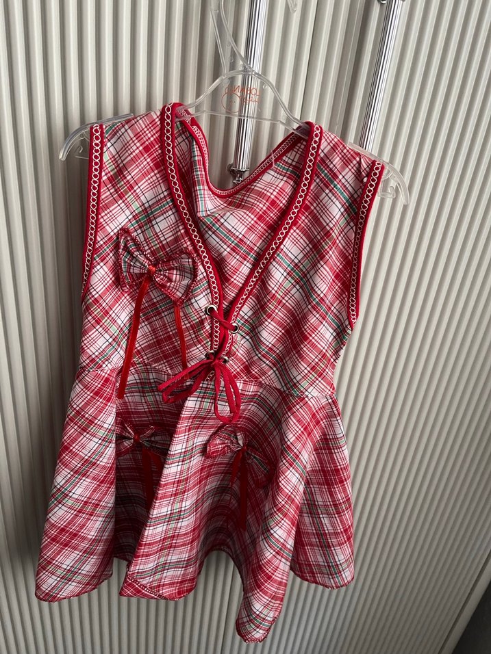 Kırmızı Ekose Desenli Kolsuz Kız Elbisesi - Görsel 2