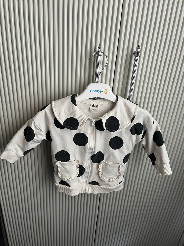 Kız Çocuk Beyaz Puantiyeli Boğazlı Sweatshirt - Görsel 3