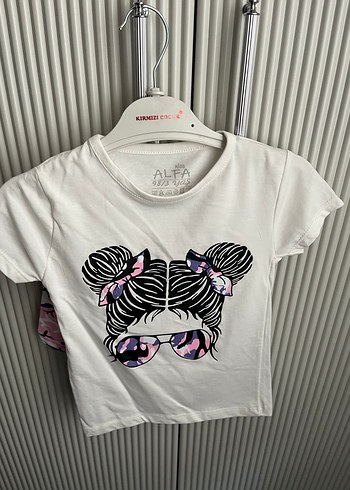 Kız Çocuk Mor Desenli Fırfırlı Tişört - Görsel 3