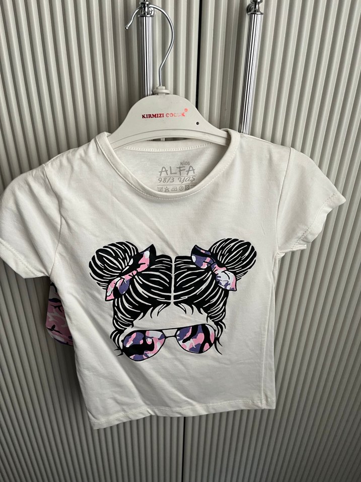 Kız Çocuk Mor Desenli Fırfırlı Tişört - Görsel 3