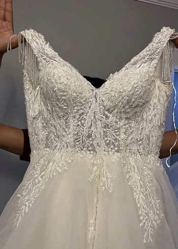 V Yaka Prenses Gelinlik Midi Boy Strappy Kol - Görsel 3