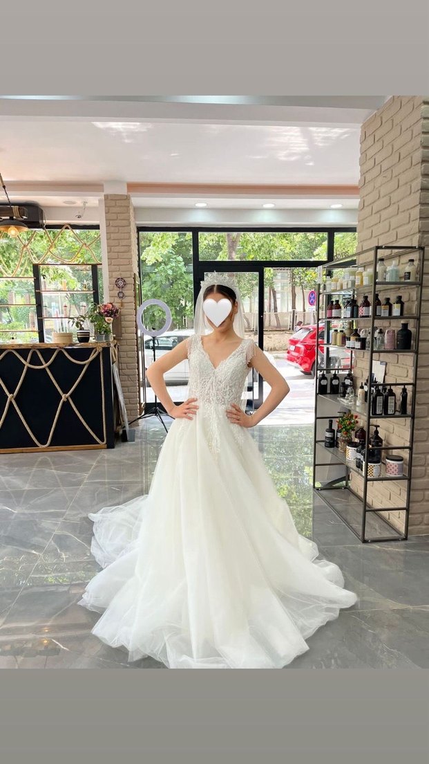 V Yaka Prenses Gelinlik Midi Boy Strappy Kol - Görsel 5