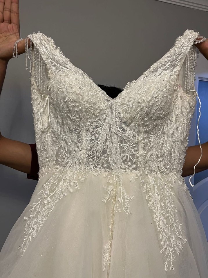 V Yaka Prenses Gelinlik Midi Boy Strappy Kol - Görsel 3