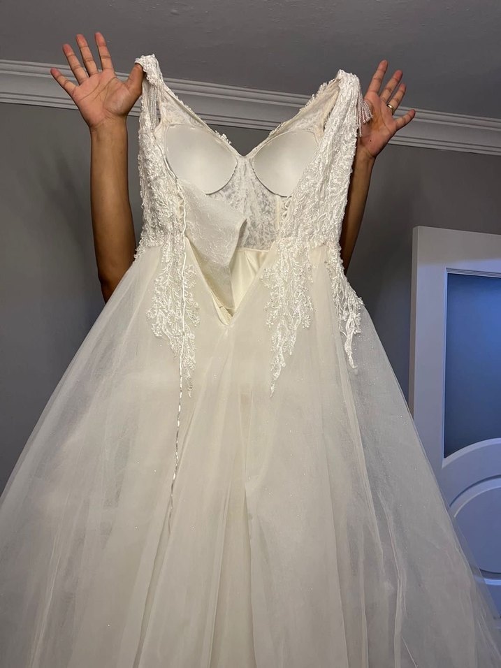 V Yaka Prenses Gelinlik Midi Boy Strappy Kol - Görsel 2