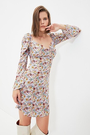 Trendyol kısa uzun kol çiçekli elbise