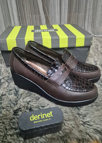 Diğer Derinet Orijinal Kadin Kahverengi Dolgu Taban Loafer Ayakkabi