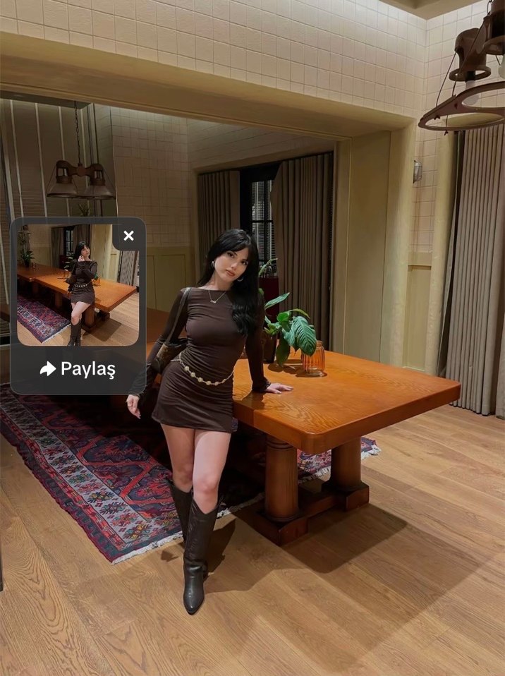 Kahverengi   Mini Elbise - Görsel 2