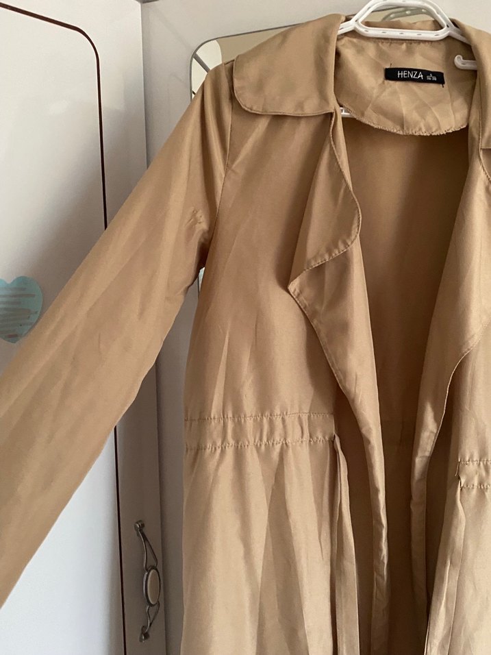 Bej Uzun Keten Kadın Trençkot - Görsel 2