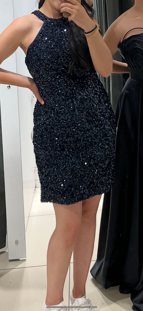 Siyah Parlak Mini Elbise - Görsel 3