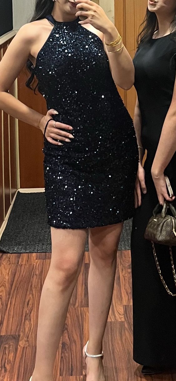 Siyah Parlak Mini Elbise - Görsel 2