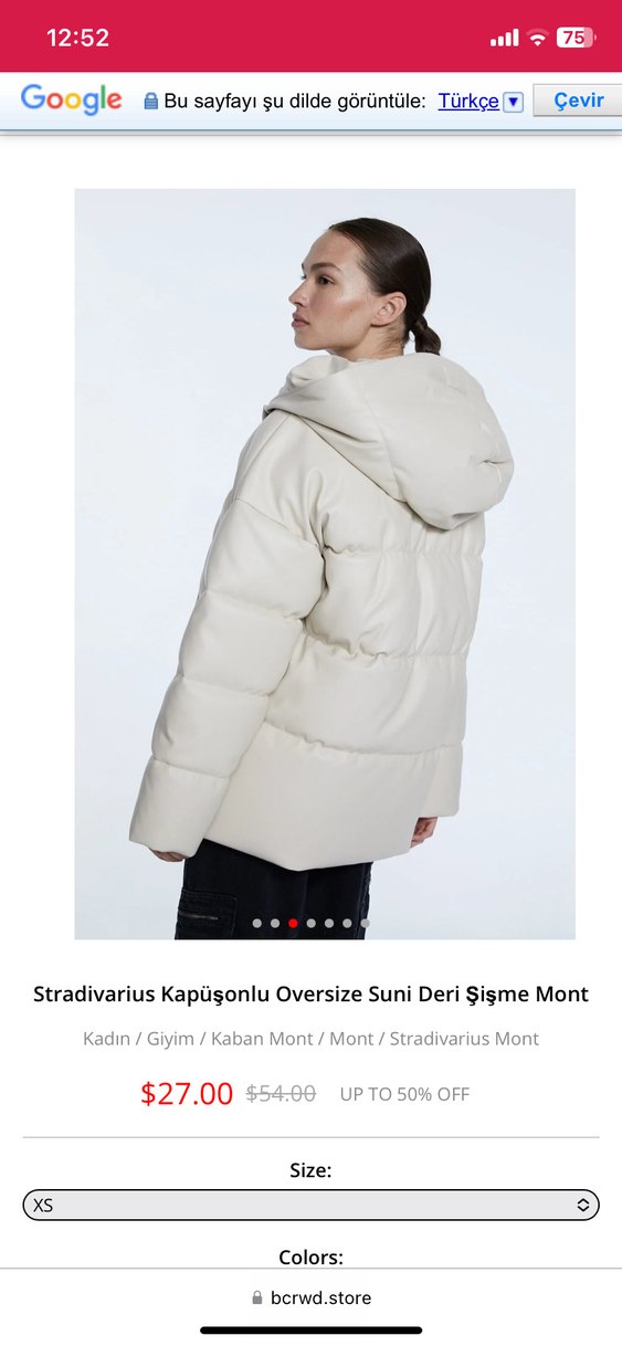 Stradivarius Kapüşonlu Oversize Beyaz Deri Mont - Görsel 3