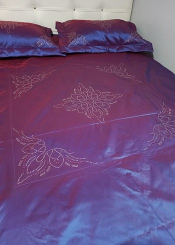 İşlemeli Parlak Mor Yatak Örtüsü - Görsel 7