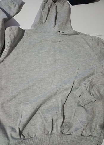 Gri Kapüşonlu Mavi Baskılı Sweatshirt - Görsel 7