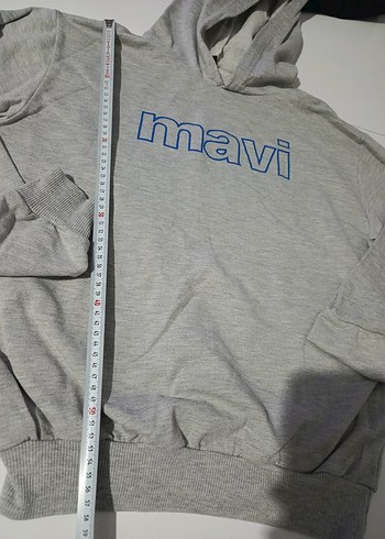 Gri Kapüşonlu Mavi Baskılı Sweatshirt - Görsel 3