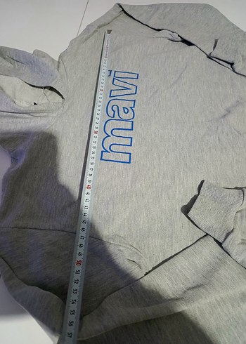 Gri Kapüşonlu Mavi Baskılı Sweatshirt - Görsel 4