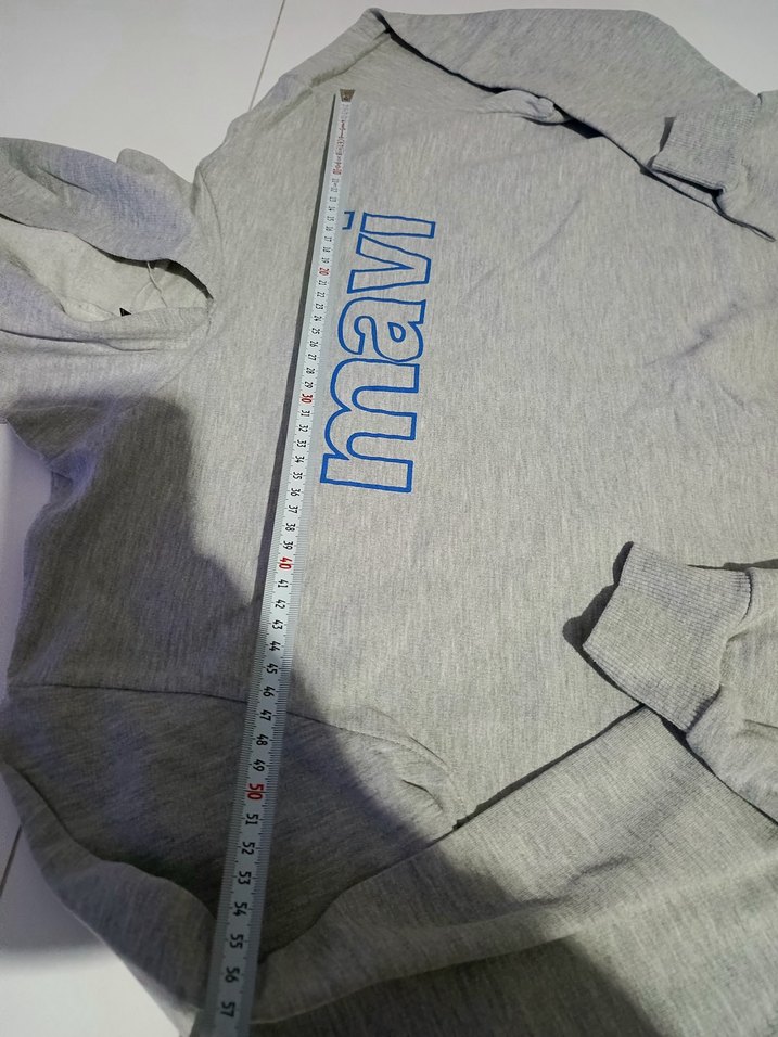 Gri Kapüşonlu Mavi Baskılı Sweatshirt - Görsel 4