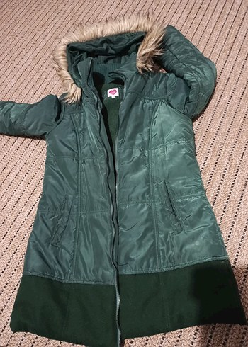 Kadın Yeşil Midi Kaban, Kürklü Kapüşonlu - Görsel 11