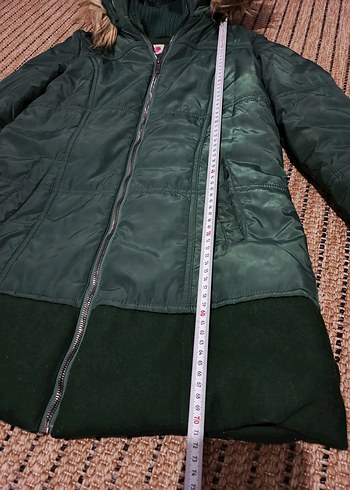 Kadın Yeşil Midi Kaban, Kürklü Kapüşonlu - Görsel 4