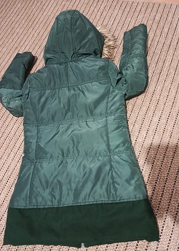 Kadın Yeşil Midi Kaban, Kürklü Kapüşonlu - Görsel 2