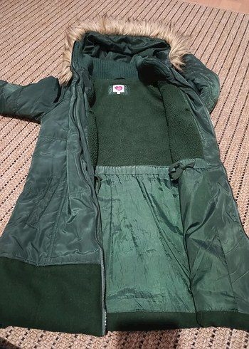 Kadın Yeşil Midi Kaban, Kürklü Kapüşonlu - Görsel 8