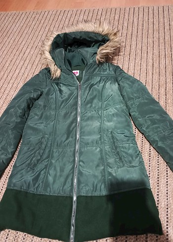 Kadın Yeşil Midi Kaban, Kürklü Kapüşonlu - Görsel 7