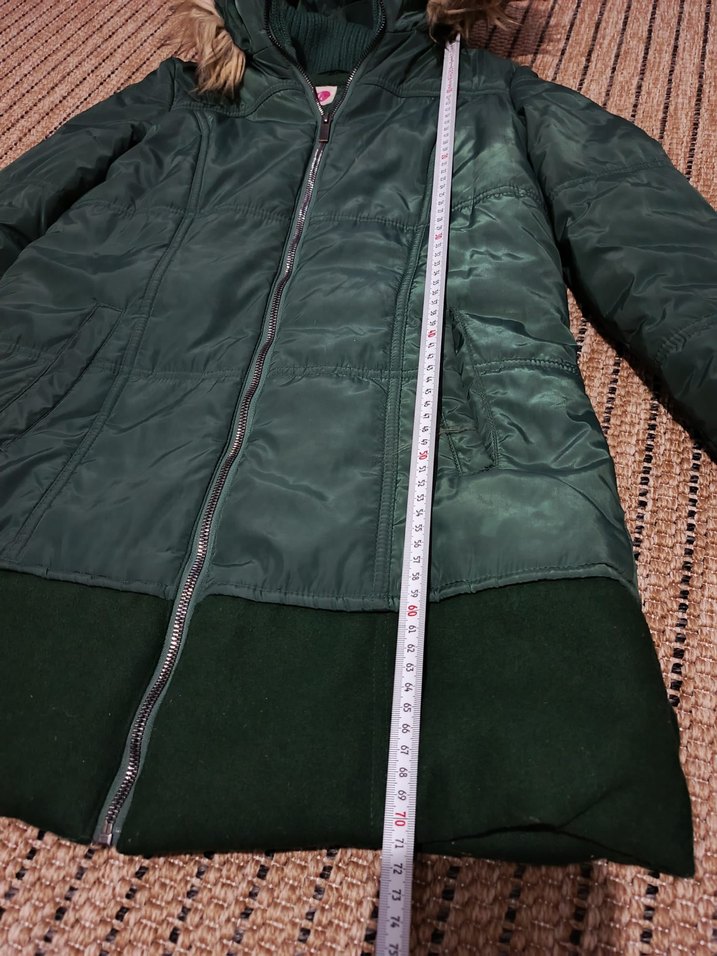 Kadın Yeşil Midi Kaban, Kürklü Kapüşonlu - Görsel 4