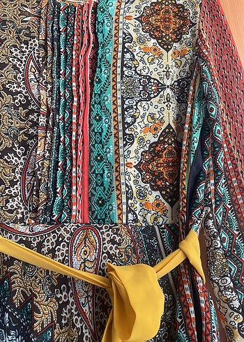 Bohem Çok Renkli Uzun Kollu Uzun Elbise - Görsel 2