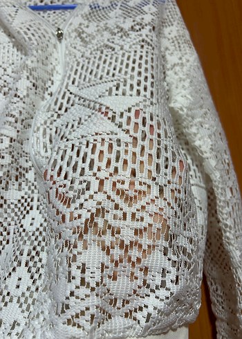 Dantel İşlemeli Kadın Beyaz Bohem Ceket - Görsel 3