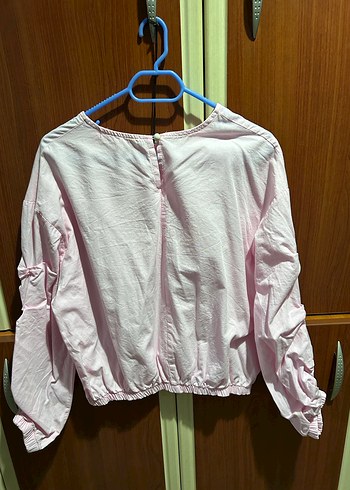 Pembe Keten Uzun Kollu Kız Bluzu - Görsel 4