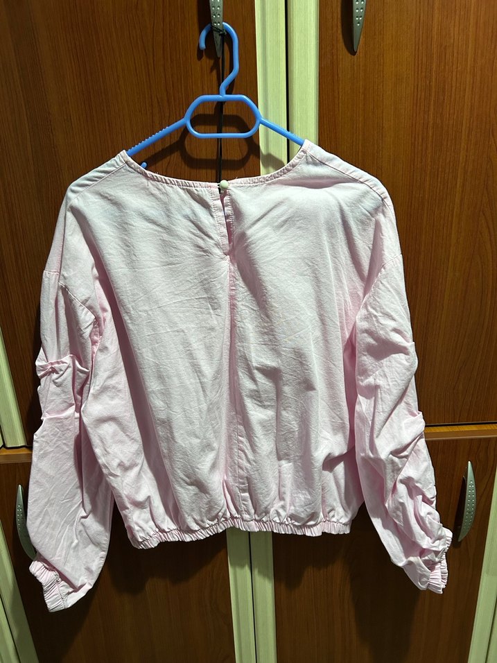 Pembe Keten Uzun Kollu Kız Bluzu - Görsel 4