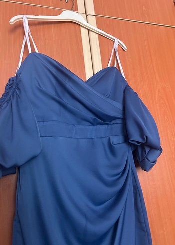 Drapeli Mavi Mini Abiye Elbise - Görsel 4