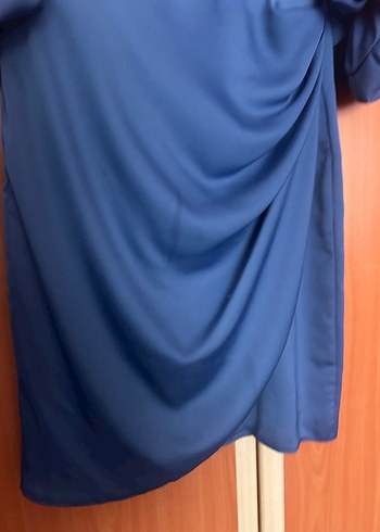 Drapeli Mavi Mini Abiye Elbise - Görsel 3