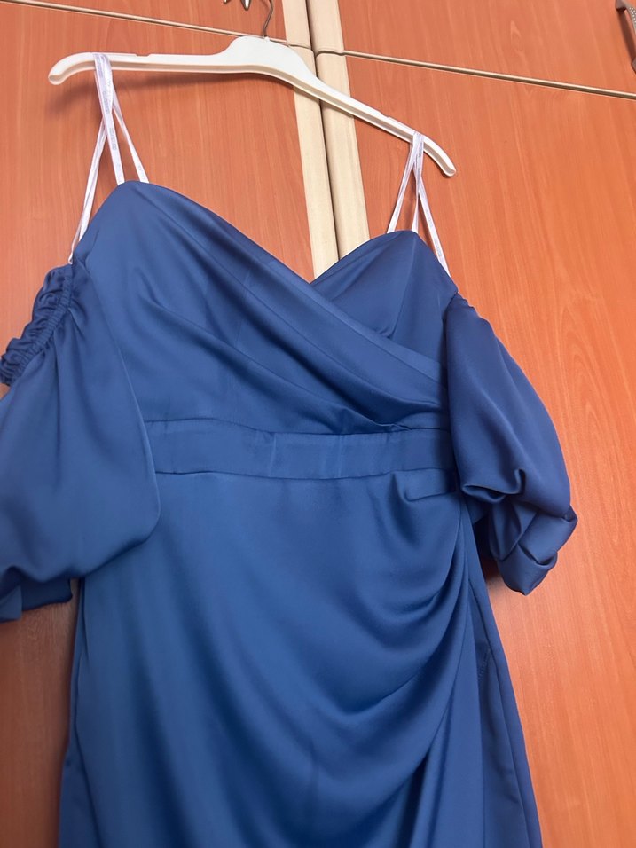 Drapeli Mavi Mini Abiye Elbise - Görsel 4